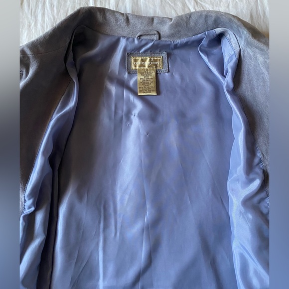 Vintage 90s Suede Button Up Jacket Overcoat, Grey/Periwinkle - Picture 3 of 6